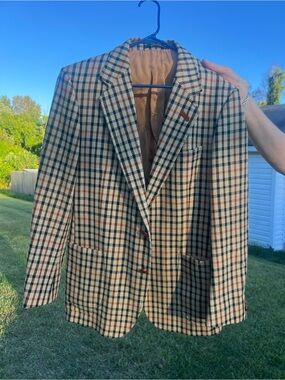 Vintage DAKS Signature Plaid Wool Blazer Jacket Suede Elbow Patches /Large